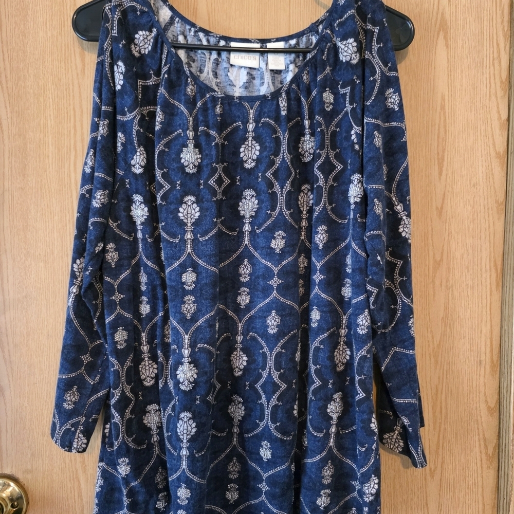 Blue Patterned Long Sleeve Top